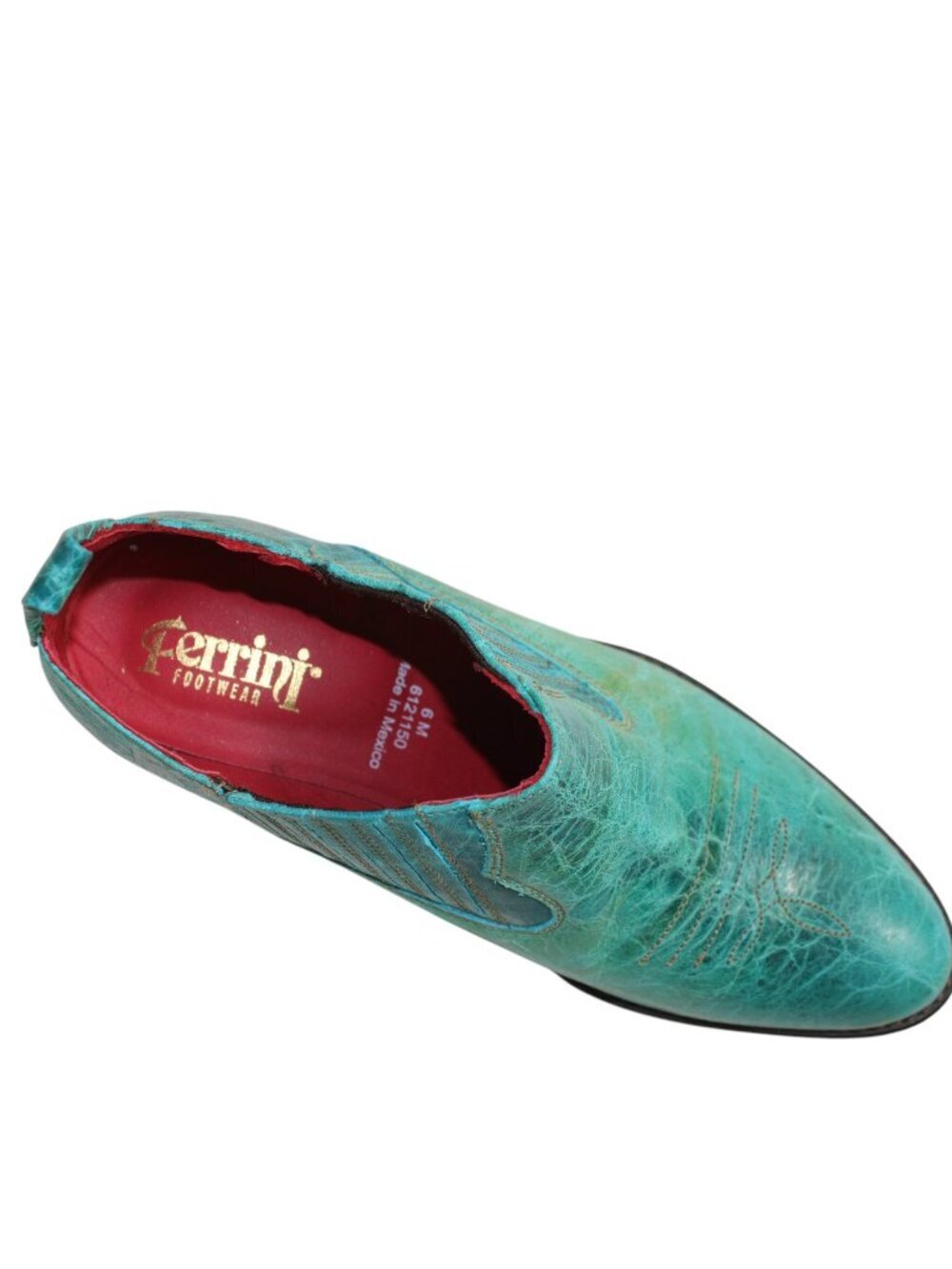 Ferrini Turquoise Distressed Slip On R-Toe Shootie, Size 6 - Picture 10 of 11